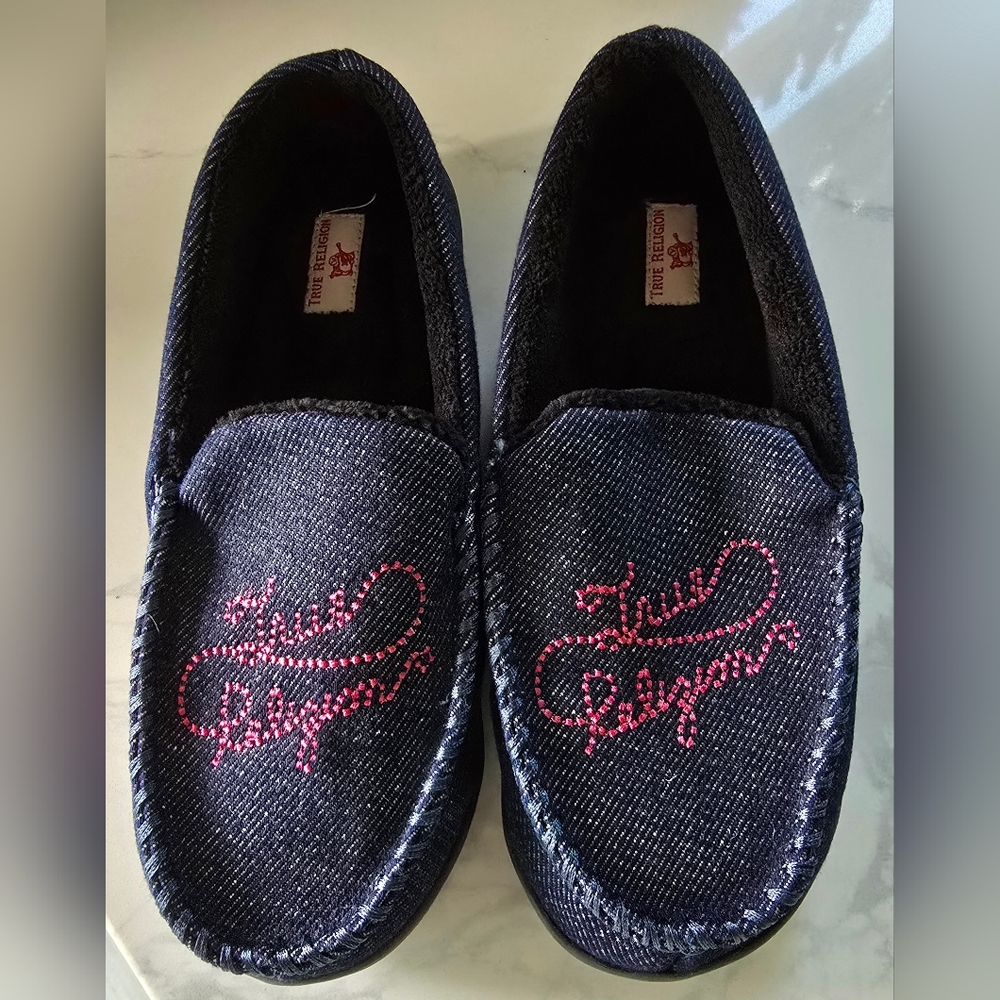 True‎ Religion Jeans Men's Small Denim Slippers House Shoes Size 7-8